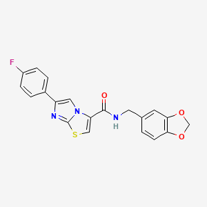 molecular formula C20H14FN3O3S B2879426 N-(苯并[d][1,3]二噁烷-5-基甲基)-6-(4-氟苯基)咪唑并[2,1-b]噻唑-3-甲酰胺 CAS No. 1049439-07-7