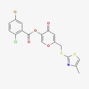 molecular formula C17H11BrClNO4S2 B2879451 6-(((4-methylthiazol-2-yl)thio)methyl)-4-oxo-4H-pyran-3-yl 5-bromo-2-chlorobenzoate CAS No. 896304-45-3