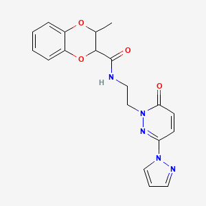 molecular formula C19H19N5O4 B2879466 3-methyl-N-(2-(6-oxo-3-(1H-pyrazol-1-yl)pyridazin-1(6H)-yl)ethyl)-2,3-dihydrobenzo[b][1,4]dioxine-2-carboxamide CAS No. 1396749-10-2