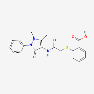 molecular formula C20H19N3O4S B2879474 2-({[(1,5-dimethyl-3-oxo-2-phenyl-2,3-dihydro-1H-pyrazol-4-yl)carbamoyl]methyl}sulfanyl)benzoic acid CAS No. 630084-03-6