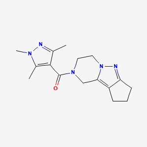 molecular formula C16H21N5O B2879479 (3,4,8,9-tetrahydro-1H-cyclopenta[3,4]pyrazolo[1,5-a]pyrazin-2(7H)-yl)(1,3,5-trimethyl-1H-pyrazol-4-yl)methanone CAS No. 2034604-29-8