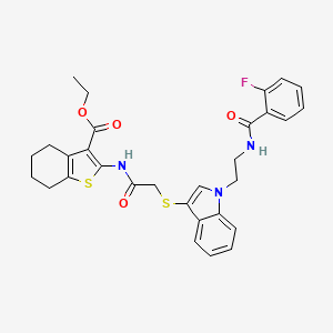 Ethyl 2-[[2-[1-[2-[(2-fluorobenzoyl)amino]ethyl]indol-3-yl]sulfanylacetyl]amino]-4,5,6,7-tetrahydro-1-benzothiophene-3-carboxylate