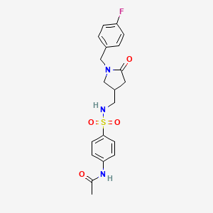 molecular formula C20H22FN3O4S B2879486 N-(4-(N-((1-(4-fluorobenzyl)-5-oxopyrrolidin-3-yl)methyl)sulfamoyl)phenyl)acetamide CAS No. 954609-73-5