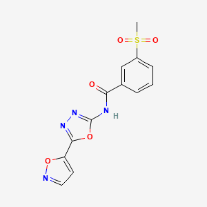 molecular formula C13H10N4O5S B2879496 N-(5-(isoxazol-5-yl)-1,3,4-oxadiazol-2-yl)-3-(methylsulfonyl)benzamide CAS No. 946313-05-9