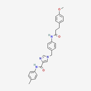 molecular formula C28H28N4O3 B2879504 1-(4-(3-(4-甲氧基苯基)丙酰胺)苄基)-N-(对甲苯基)-1H-咪唑-4-甲酰胺 CAS No. 1251709-50-8