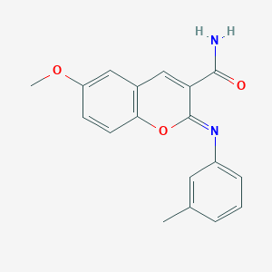 molecular formula C18H16N2O3 B2879507 (2Z)-6-methoxy-2-[(3-methylphenyl)imino]-2H-chromene-3-carboxamide CAS No. 313234-15-0