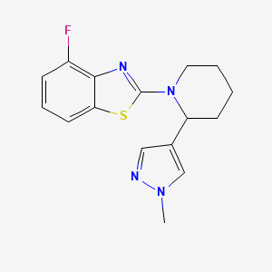 molecular formula C16H17FN4S B2879524 4-Fluoro-2-[2-(1-methylpyrazol-4-yl)piperidin-1-yl]-1,3-benzothiazole CAS No. 2380175-31-3
