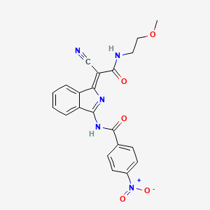 molecular formula C21H17N5O5 B2879532 (Z)-N-(1-(1-cyano-2-((2-methoxyethyl)amino)-2-oxoethylidene)-1H-isoindol-3-yl)-4-nitrobenzamide CAS No. 885183-39-1