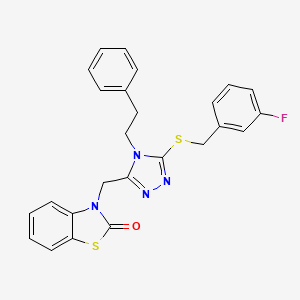 molecular formula C25H21FN4OS2 B2879536 3-((5-((3-fluorobenzyl)thio)-4-phenethyl-4H-1,2,4-triazol-3-yl)methyl)benzo[d]thiazol-2(3H)-one CAS No. 847402-55-5