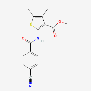 molecular formula C16H14N2O3S B2879541 Methyl 2-(4-cyanobenzamido)-4,5-dimethylthiophene-3-carboxylate CAS No. 896615-32-0