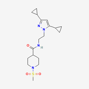molecular formula C18H28N4O3S B2879550 N-(2-(3,5-dicyclopropyl-1H-pyrazol-1-yl)ethyl)-1-(methylsulfonyl)piperidine-4-carboxamide CAS No. 2319788-70-8