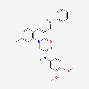 molecular formula C27H27N3O4 B2879567 2-[3-(苯胺甲基)-7-甲基-2-氧代喹啉-1(2H)-基]-N-(3,4-二甲氧基苯基)乙酰胺 CAS No. 899970-80-0