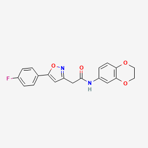 molecular formula C19H15FN2O4 B2879570 N-(2,3-二氢苯并[b][1,4]二噁英-6-基)-2-(5-(4-氟苯基)异恶唑-3-基)乙酰胺 CAS No. 953202-56-7