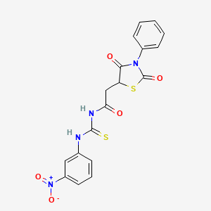 molecular formula C18H14N4O5S2 B2879583 2-(2,4-二氧代-3-苯基-1,3-噻唑烷-5-基)-N-[(3-硝基苯基)氨基甲酰基硫代]乙酰胺 CAS No. 488804-80-4