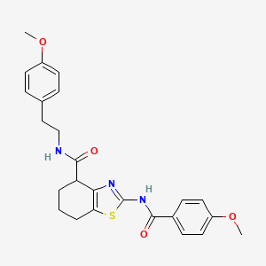 molecular formula C25H27N3O4S B2879593 2-(4-methoxybenzamido)-N-(4-methoxyphenethyl)-4,5,6,7-tetrahydrobenzo[d]thiazole-4-carboxamide CAS No. 955753-59-0