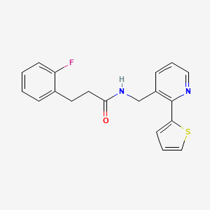 molecular formula C19H17FN2OS B2879597 3-(2-fluorophenyl)-N-((2-(thiophen-2-yl)pyridin-3-yl)methyl)propanamide CAS No. 2034398-91-7