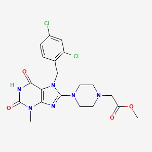 molecular formula C20H22Cl2N6O4 B2879601 2-[4-[7-[(2,4-二氯苯基)甲基]-3-甲基-2,6-二氧代嘌呤-8-基]哌嗪-1-基]乙酸甲酯 CAS No. 895824-39-2