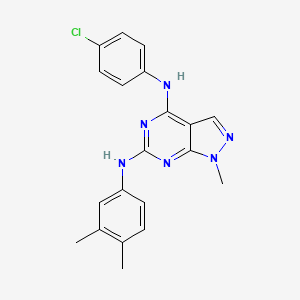 molecular formula C20H19ClN6 B2879614 N~4~-(4-chlorophenyl)-N~6~-(3,4-dimethylphenyl)-1-methyl-1H-pyrazolo[3,4-d]pyrimidine-4,6-diamine CAS No. 878064-79-0