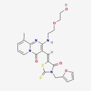 molecular formula C22H22N4O5S2 B2879616 (Z)-3-(furan-2-ylmethyl)-5-((2-((2-(2-hydroxyethoxy)ethyl)amino)-9-methyl-4-oxo-4H-pyrido[1,2-a]pyrimidin-3-yl)methylene)-2-thioxothiazolidin-4-one CAS No. 498535-58-3