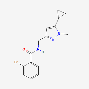 molecular formula C15H16BrN3O B2879620 2-bromo-N-((5-cyclopropyl-1-methyl-1H-pyrazol-3-yl)methyl)benzamide CAS No. 1448130-38-8