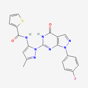 molecular formula C20H14FN7O2S B2879621 N-(1-(1-(4-fluorophenyl)-4-oxo-4,5-dihydro-1H-pyrazolo[3,4-d]pyrimidin-6-yl)-3-methyl-1H-pyrazol-5-yl)thiophene-2-carboxamide CAS No. 1020488-95-2