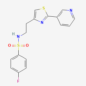 molecular formula C16H14FN3O2S2 B2879627 4-氟-N-(2-(2-(吡啶-3-基)噻唑-4-基)乙基)苯磺酰胺 CAS No. 863511-95-9