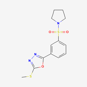 molecular formula C13H15N3O3S2 B2879629 2-(Methylsulfanyl)-5-[3-(pyrrolidin-1-ylsulfonyl)phenyl]-1,3,4-oxadiazole CAS No. 941244-31-1