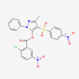 molecular formula C23H15ClN4O8S B2879636 [5-Methyl-4-(4-nitrophenyl)sulfonyl-2-phenylpyrazol-3-yl] 2-chloro-5-nitrobenzoate CAS No. 851093-96-4