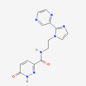 molecular formula C14H13N7O2 B2879637 6-oxo-N-(2-(2-(pyrazin-2-yl)-1H-imidazol-1-yl)ethyl)-1,6-dihydropyridazine-3-carboxamide CAS No. 2034485-92-0