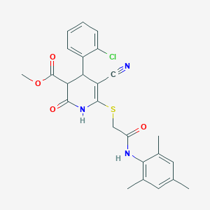 molecular formula C25H24ClN3O4S B2879638 Methyl 4-(2-chlorophenyl)-5-cyano-2-hydroxy-6-({2-oxo-2-[(2,4,6-trimethylphenyl)amino]ethyl}sulfanyl)-3,4-dihydropyridine-3-carboxylate CAS No. 370852-24-7