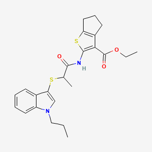 molecular formula C24H28N2O3S2 B2879646 ethyl 2-(2-((1-propyl-1H-indol-3-yl)thio)propanamido)-5,6-dihydro-4H-cyclopenta[b]thiophene-3-carboxylate CAS No. 450351-01-6