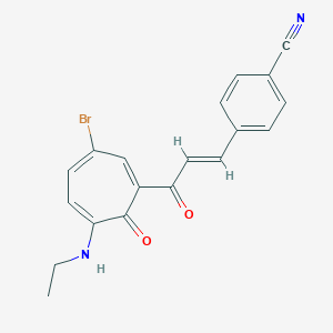 molecular formula C19H15BrN2O2 B287965 4-[(E)-3-[3-bromo-6-(ethylamino)-7-oxocyclohepta-1,3,5-trien-1-yl]-3-oxoprop-1-enyl]benzonitrile 