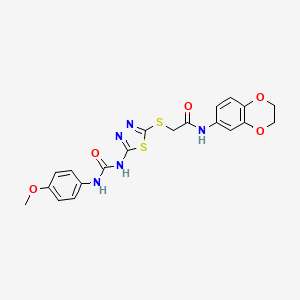 molecular formula C20H19N5O5S2 B2879652 N-(2,3-dihydrobenzo[b][1,4]dioxin-6-yl)-2-((5-(3-(4-methoxyphenyl)ureido)-1,3,4-thiadiazol-2-yl)thio)acetamide CAS No. 898461-75-1