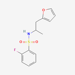 molecular formula C13H14FNO3S B2879653 2-fluoro-N-(1-(furan-2-yl)propan-2-yl)benzenesulfonamide CAS No. 1178468-88-6