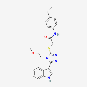 molecular formula C23H25N5O2S B2879672 2-((5-(1H-indol-3-yl)-4-(2-methoxyethyl)-4H-1,2,4-triazol-3-yl)thio)-N-(4-ethylphenyl)acetamide CAS No. 852144-64-0