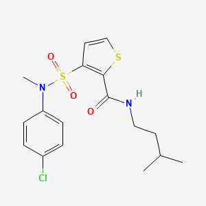 molecular formula C17H21ClN2O3S2 B2879698 3-[(4-氯苯基)(甲基)磺酰基]-N-(3-甲基丁基)噻吩-2-甲酰胺 CAS No. 1251670-66-2