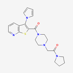 molecular formula C22H25N5O2S B2879709 1-(吡咯烷-1-基)-2-(4-{[3-(1H-吡咯-1-基)噻吩并[2,3-b]吡啶-2-基]羰基}哌嗪-1-基)乙酮 CAS No. 1112446-55-5