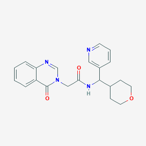 molecular formula C21H22N4O3 B2879711 2-(4-氧代喹唑啉-3(4H)-基)-N-(吡啶-3-基(四氢-2H-吡喃-4-基)甲基)乙酰胺 CAS No. 2034247-96-4