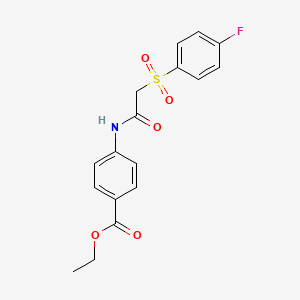 molecular formula C17H16FNO5S B2879723 Ethyl 4-(2-((4-fluorophenyl)sulfonyl)acetamido)benzoate CAS No. 895479-97-7