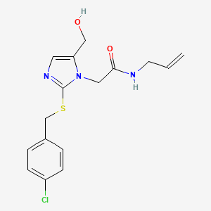 molecular formula C16H18ClN3O2S B2879738 N-烯丙基-2-(2-((4-氯苄基)硫代)-5-(羟甲基)-1H-咪唑-1-基)乙酰胺 CAS No. 921525-42-0