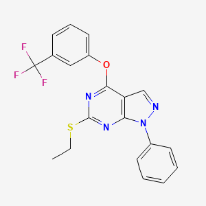 molecular formula C20H15F3N4OS B2879740 6-(ethylsulfanyl)-1-phenyl-1H-pyrazolo[3,4-d]pyrimidin-4-yl 3-(trifluoromethyl)phenyl ether CAS No. 478247-50-6