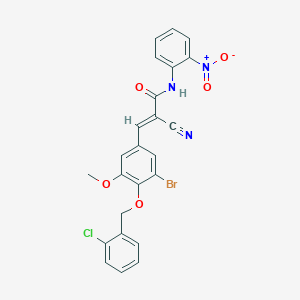 molecular formula C24H17BrClN3O5 B2879751 (E)-3-[3-溴-4-[(2-氯苯基)甲氧基]-5-甲氧基苯基]-2-氰基-N-(2-硝基苯基)丙-2-烯酰胺 CAS No. 522655-59-0