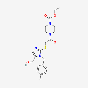 molecular formula C21H28N4O4S B2879776 4-(2-((5-(羟甲基)-1-(4-甲基苄基)-1H-咪唑-2-基)硫代)乙酰)哌嗪-1-羧酸乙酯 CAS No. 899999-61-2
