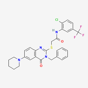molecular formula C29H26ClF3N4O2S B2879795 2-(3-苄基-4-氧代-6-哌啶-1-基喹唑啉-2-基)硫代-N-[2-氯-5-(三氟甲基)苯基]乙酰胺 CAS No. 689228-62-4