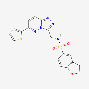 molecular formula C18H15N5O3S2 B2879797 N-((6-(thiophen-2-yl)-[1,2,4]triazolo[4,3-b]pyridazin-3-yl)methyl)-2,3-dihydrobenzofuran-5-sulfonamide CAS No. 1903842-93-2