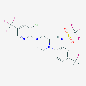 molecular formula C18H14ClF9N4O2S B2879807 N-[2-{4-[3-chloro-5-(trifluoromethyl)-2-pyridinyl]piperazino}-5-(trifluoromethyl)phenyl](trifluoro)methanesulfonamide CAS No. 338411-86-2