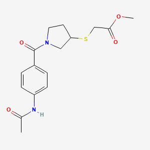 molecular formula C16H20N2O4S B2879810 Methyl 2-((1-(4-acetamidobenzoyl)pyrrolidin-3-yl)thio)acetate CAS No. 2034407-82-2