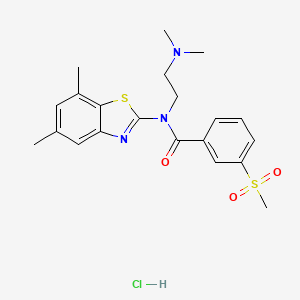 molecular formula C21H26ClN3O3S2 B2879815 N-(2-(dimethylamino)ethyl)-N-(5,7-dimethylbenzo[d]thiazol-2-yl)-3-(methylsulfonyl)benzamide hydrochloride CAS No. 1216995-15-1