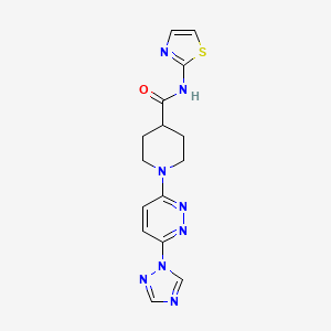 molecular formula C15H16N8OS B2879819 1-(6-(1H-1,2,4-triazol-1-yl)pyridazin-3-yl)-N-(thiazol-2-yl)piperidine-4-carboxamide CAS No. 1797563-42-8