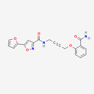 molecular formula C19H15N3O5 B2879829 N-(4-(2-氨基甲酰苯氧基)丁-2-炔-1-基)-5-(呋喃-2-基)异恶唑-3-甲酰胺 CAS No. 1448073-33-3